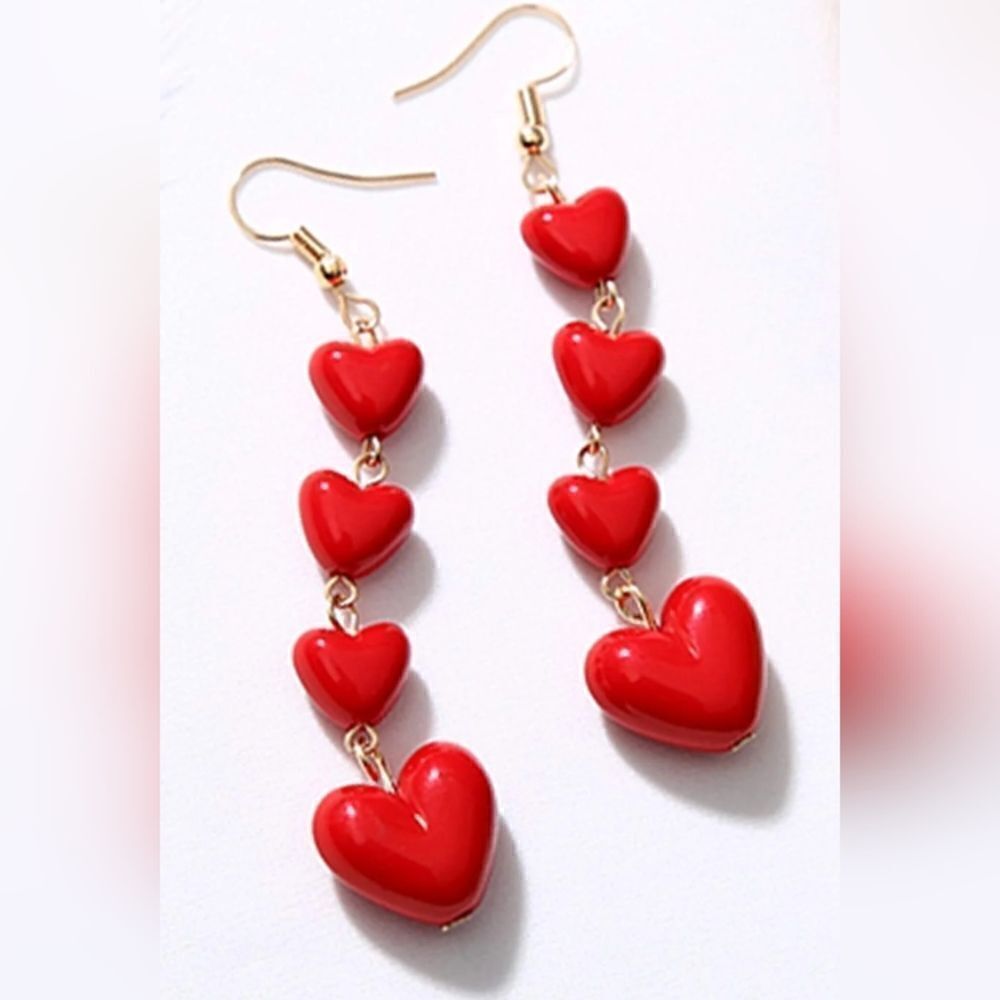 3 for $26 - RED HEARTS VALENTINES DANGLE DROP EARRINGS